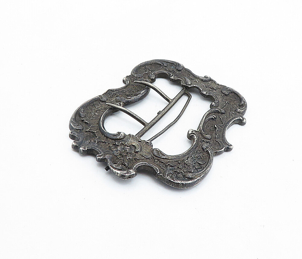 925 Sterling Silver  Vintage Antique Oxidized Floral Swirl Belt Buckle  TR1192