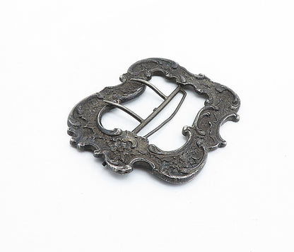 925 Sterling Silver  Vintage Antique Oxidized Floral Swirl Belt Buckle  TR1192