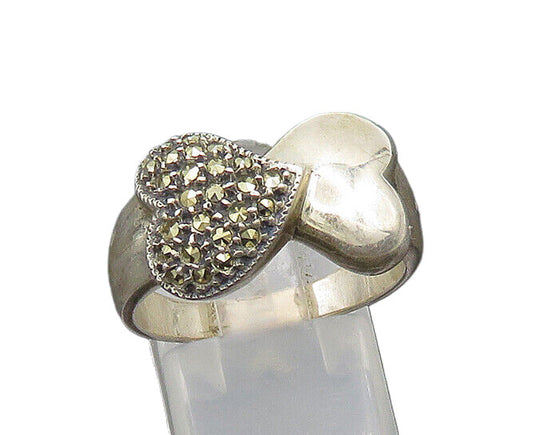 JUDITH JACK 925 Silver  Vintage Marcasite Love Hearts Band Ring Sz 9  RG21095