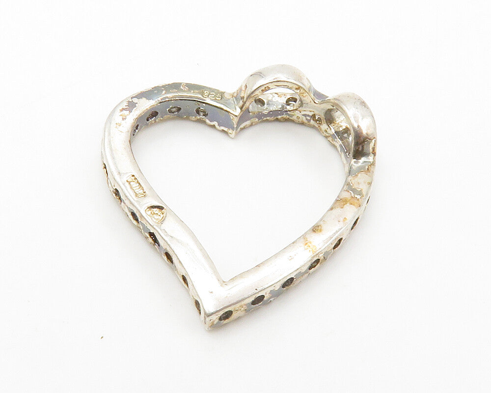 925 Sterling Silver  Vintage Shiny Topaz Open Love Heart Pendant  PT10963