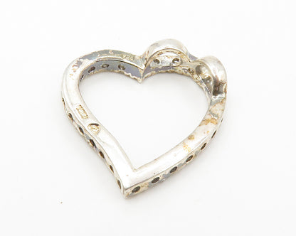 925 Sterling Silver  Vintage Shiny Topaz Open Love Heart Pendant  PT10963