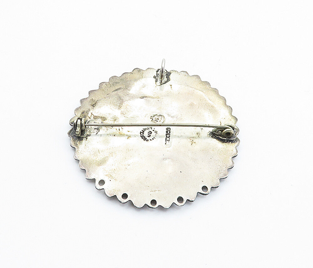 MEXICO 925 Sterling Silver  Vintage Crushed Jasper Pattern Brooch Pin  BP2799