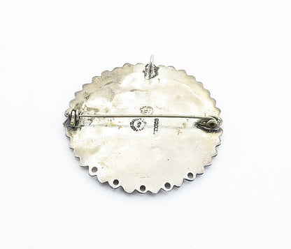 MEXICO 925 Sterling Silver  Vintage Crushed Jasper Pattern Brooch Pin  BP2799