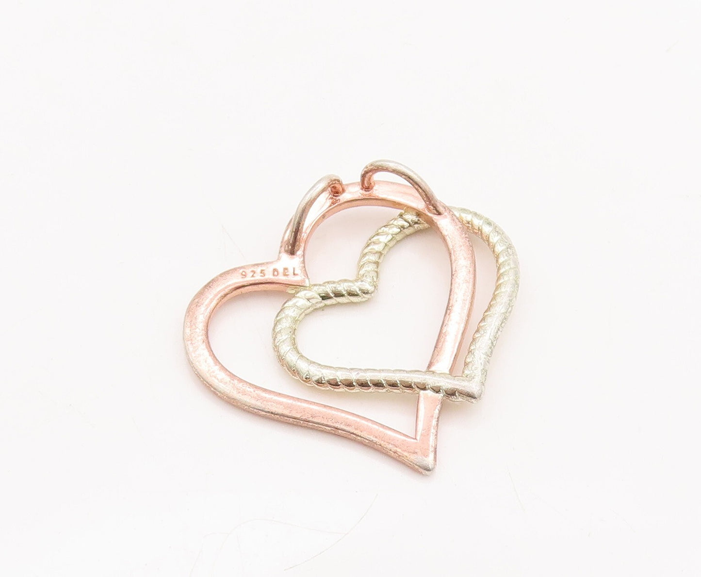 925 Sterling Silver Vintage Pendant Solid Cutout Double Love Heart  PT23469