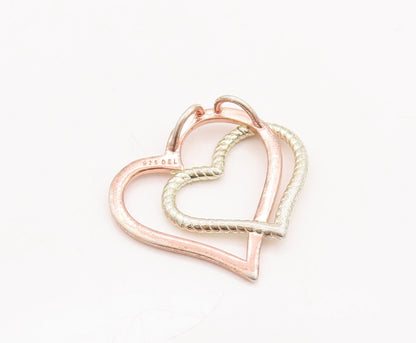 925 Sterling Silver Vintage Pendant Solid Cutout Double Love Heart  PT23469