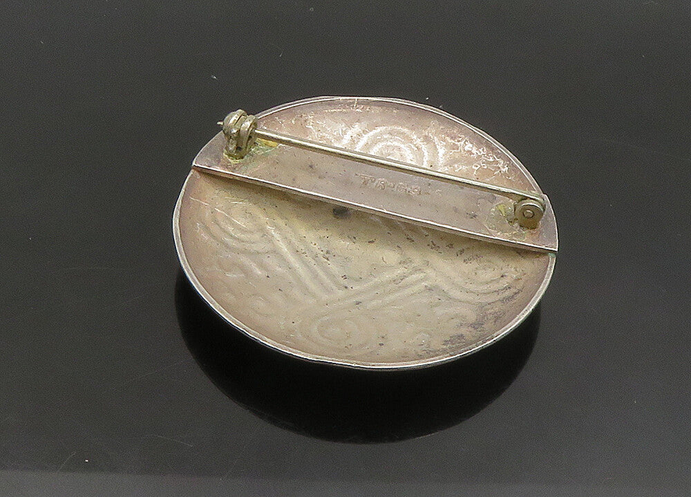 925 Sterling Silver  Vintage Dark Tone Knot Pattern Round Brooch Pin  BP9094
