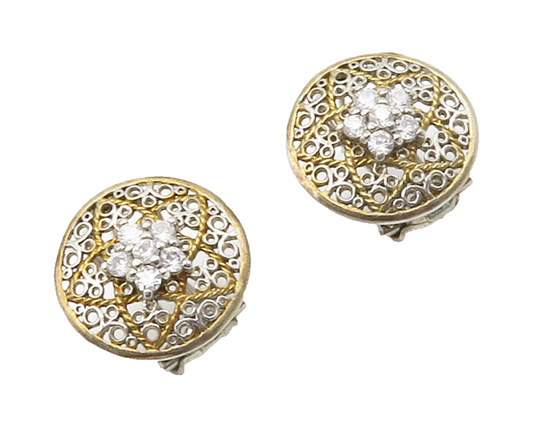 925 Silver  Vintage Cubic Zirconia Floral Star Two Tone Drop Earrings  EG8556