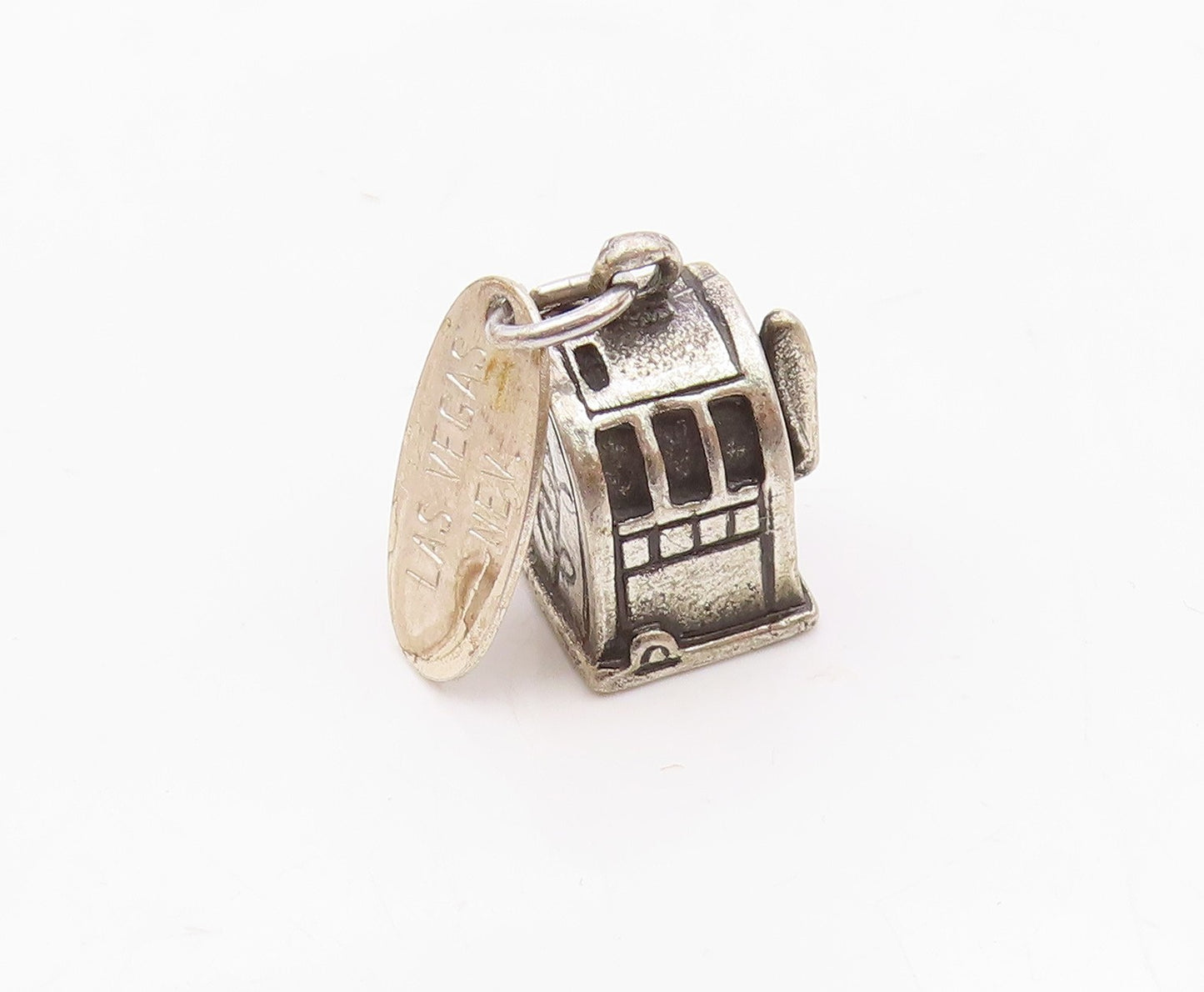925 Sterling Silver  Vintage Petite Slot Machine Las Vegas Pendant  PT17973