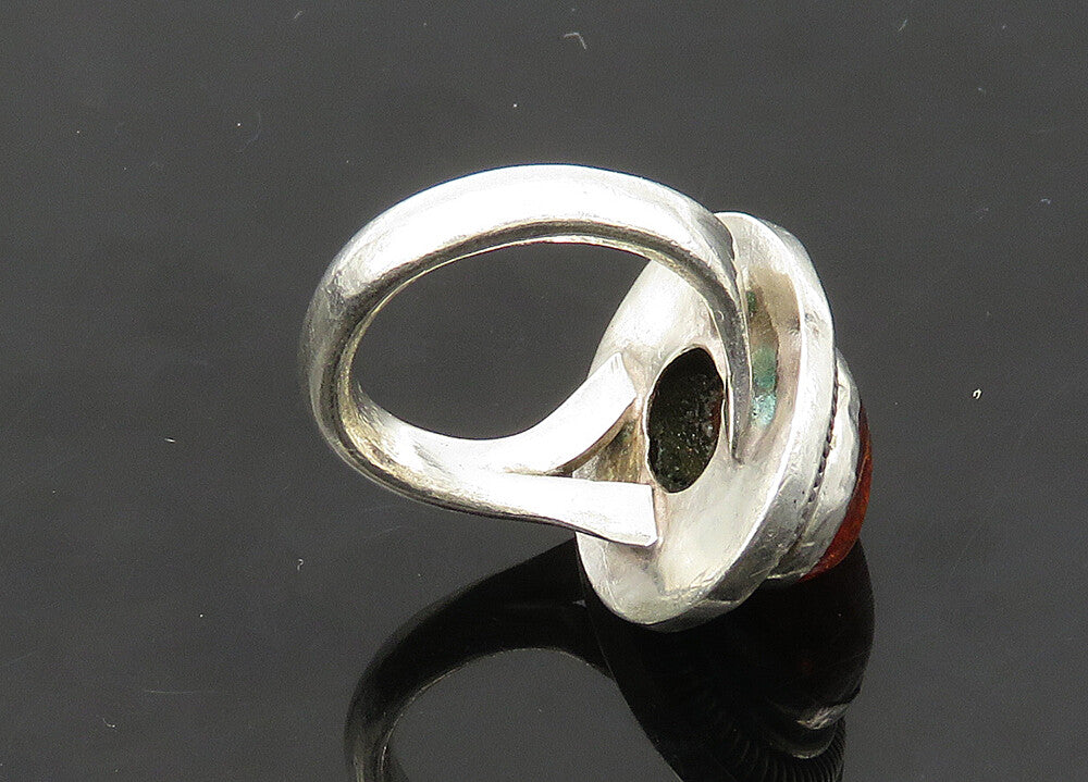 925 Sterling Silver  Vintage Cabochon Cut Amber Cocktail Ring Sz 5  RG21732