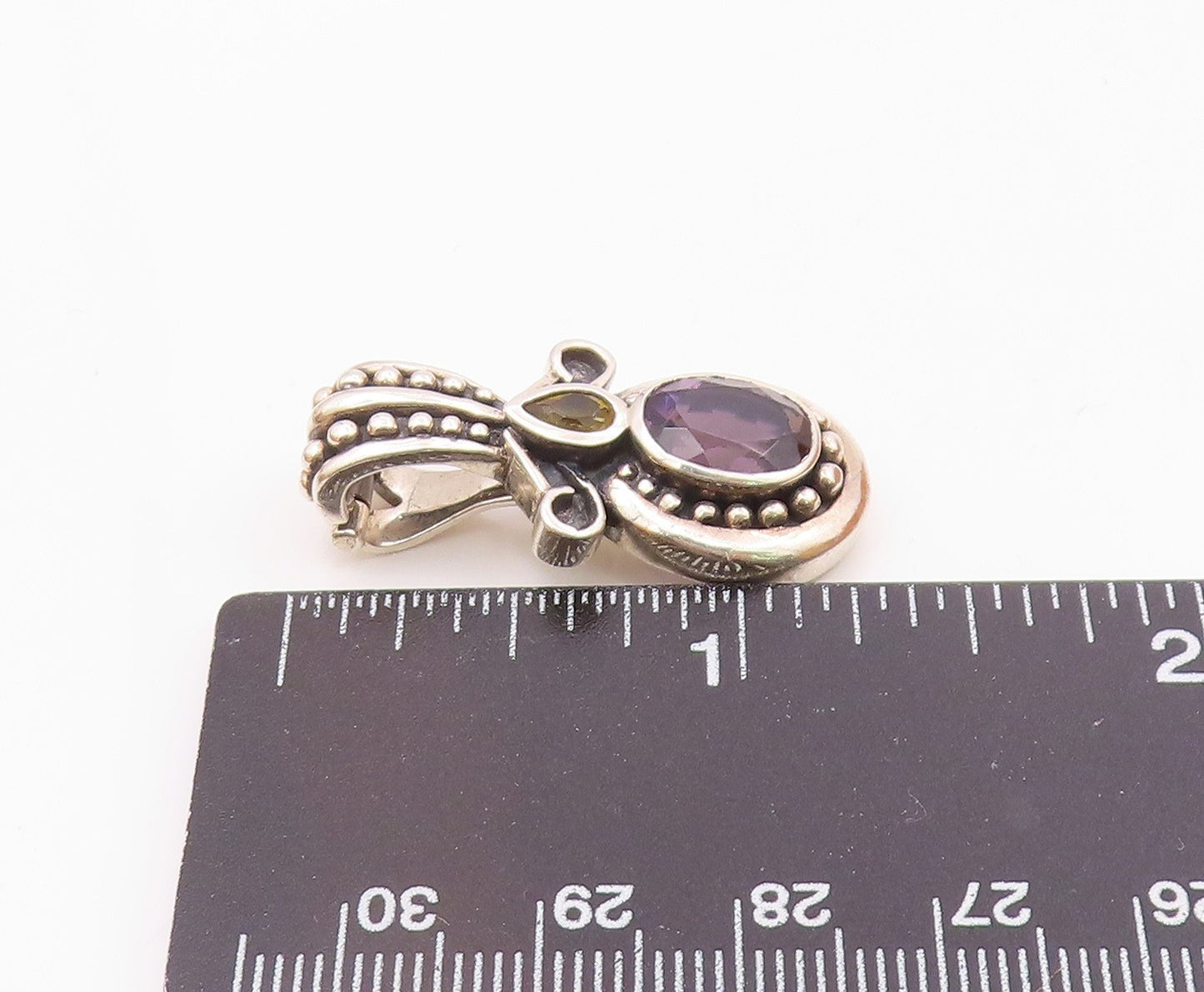 925 Sterling Silver  Vintage Amethyst & Citrine Bubble Bail Pendant  PT15939