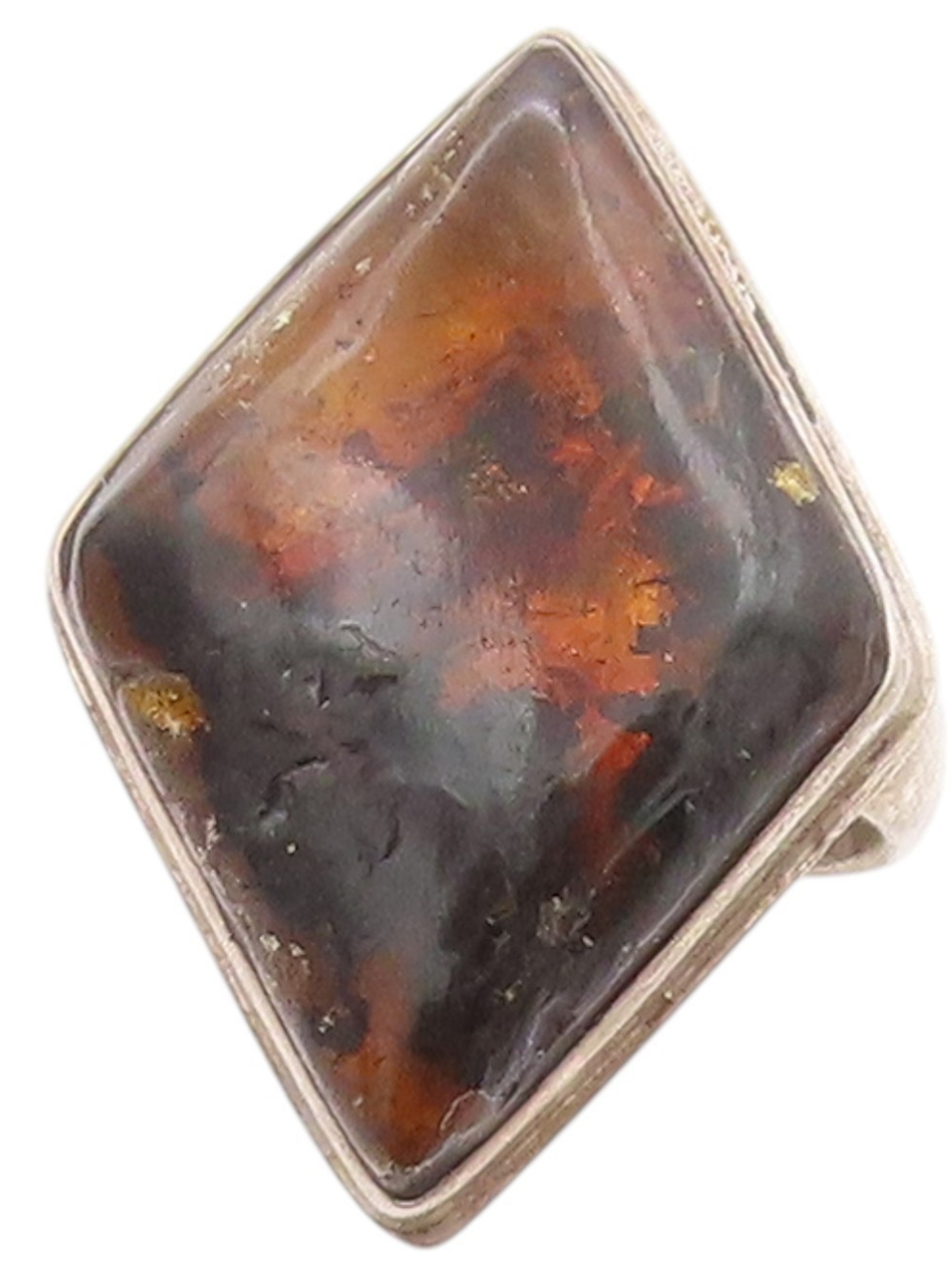 925 Sterling Silver Vintage Ring Diamond Shape Cabochon Amber  Sz 6.5  RG32981