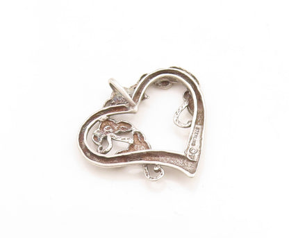 925 Sterling Silver Vintage Pendant Dark Tone Cutout Floral Heart  PT23753