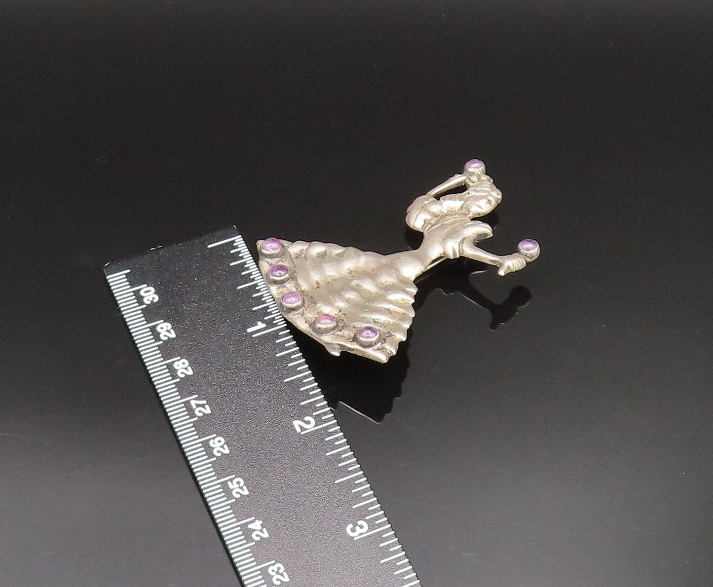 MEXICO 925 Silver  Vintage Antique Dancing Chalcedony Woman Brooch Pin  BP9677