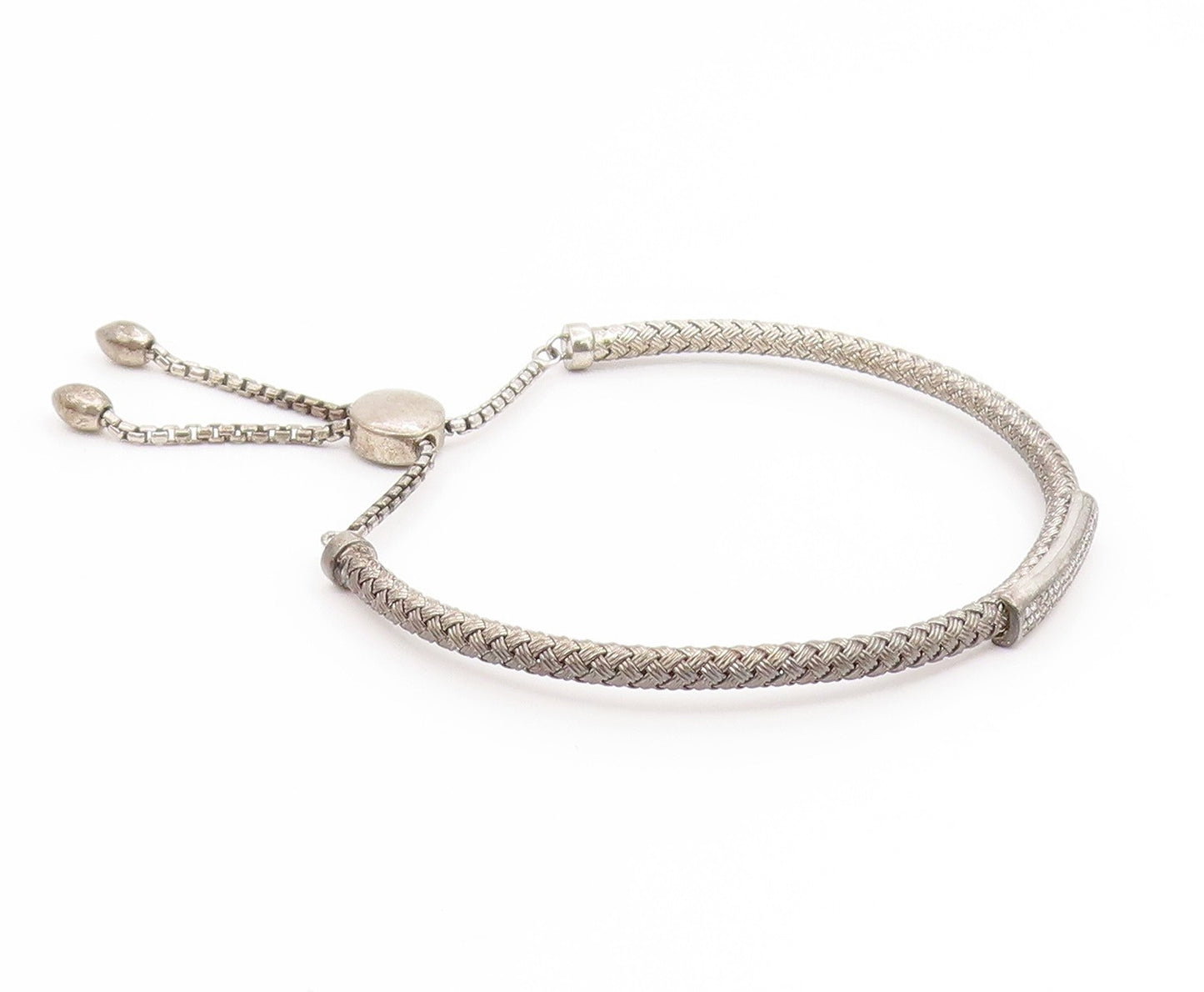 925 Sterling Silver Vintage Bracelet EFFY Real Diamonds Woven Bar Bangle BT11891