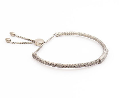 925 Sterling Silver Vintage Bracelet EFFY Real Diamonds Woven Bar Bangle BT11891