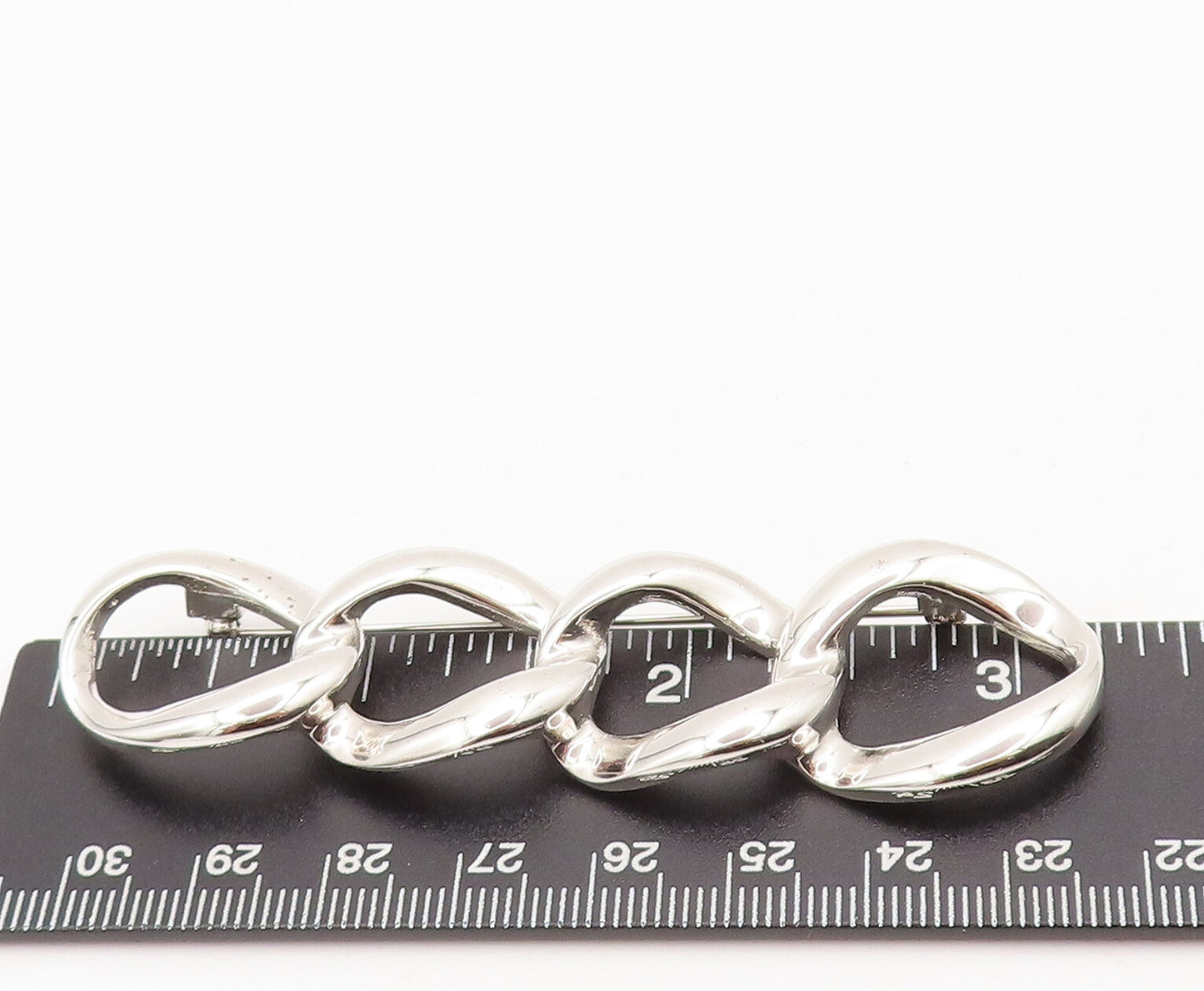 925 Sterling Silver Vintage Brooch Pin Cutout Linked Four Solid Rings  BP10555