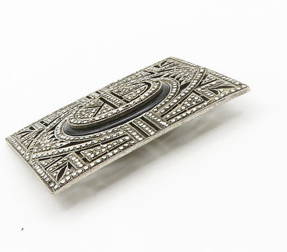 925 Sterling Silver  Vintage Black Onyx Sparkling Cutout Brooch Pin  BP5824