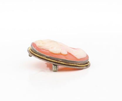925 Sterling Silver Vintage Brooch Pin Carved Cameo Roped Frame  BP11283