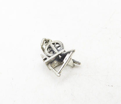925 Sterling Silver  Vintage Old Fashioned Spinning Wheel Drop Pendant  PT6853