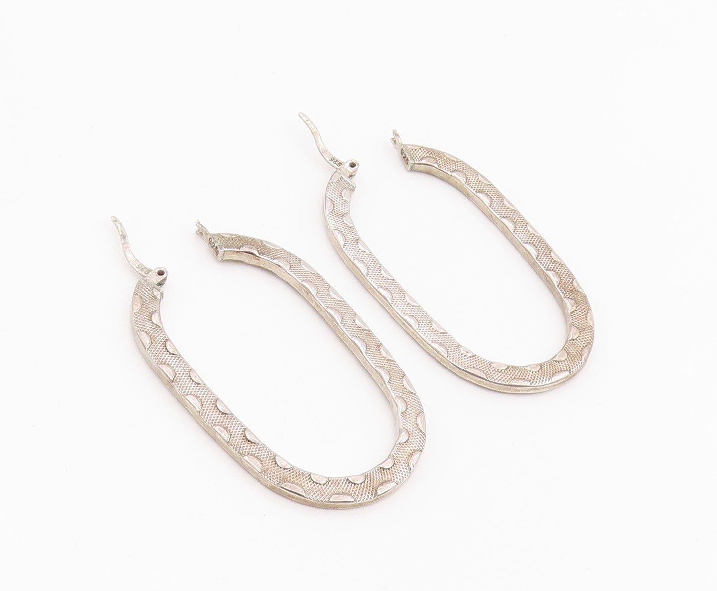 925 Sterling Silver Vintage Earrings Modernist Textured Oval Hoops  EG14258