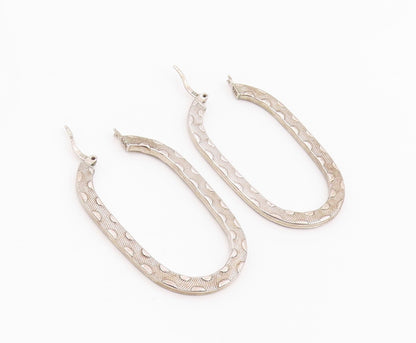925 Sterling Silver Vintage Earrings Modernist Textured Oval Hoops  EG14258