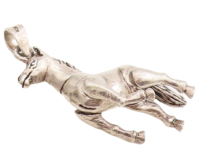 925 Sterling Silver Vintage Pendant Solid 3D Carved Moveable Horse  PT23426