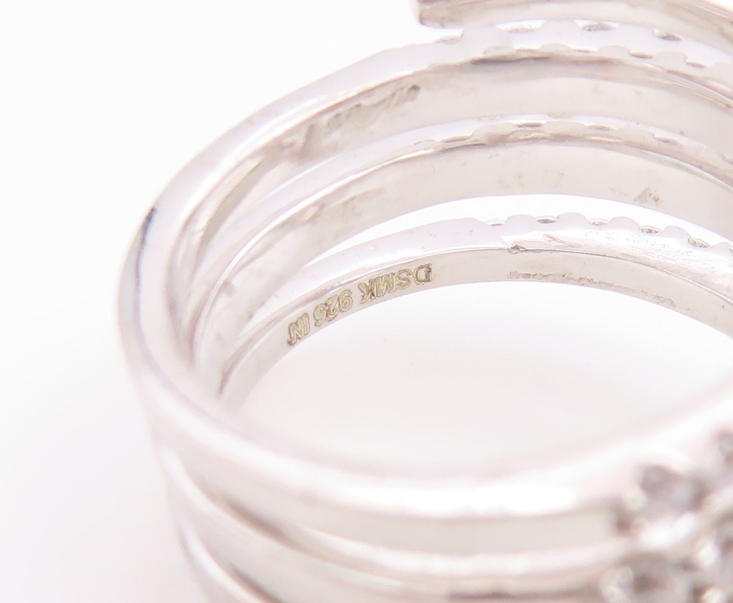 925 Sterling Silver Vintage Ring CZ Spiral Coil Love Heart Band  Sz 7  RG35930