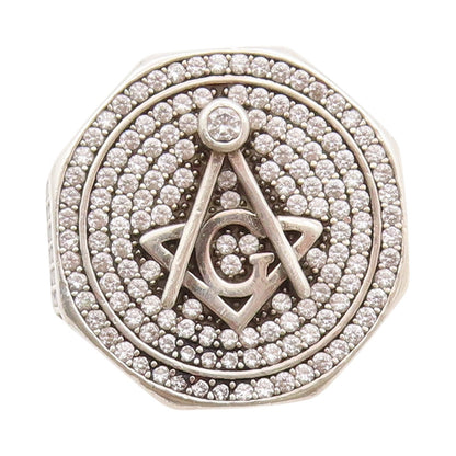 925 Sterling Silver Vintage Ring CZ Inlay Freemason Symbol  Sz 11  RG32648
