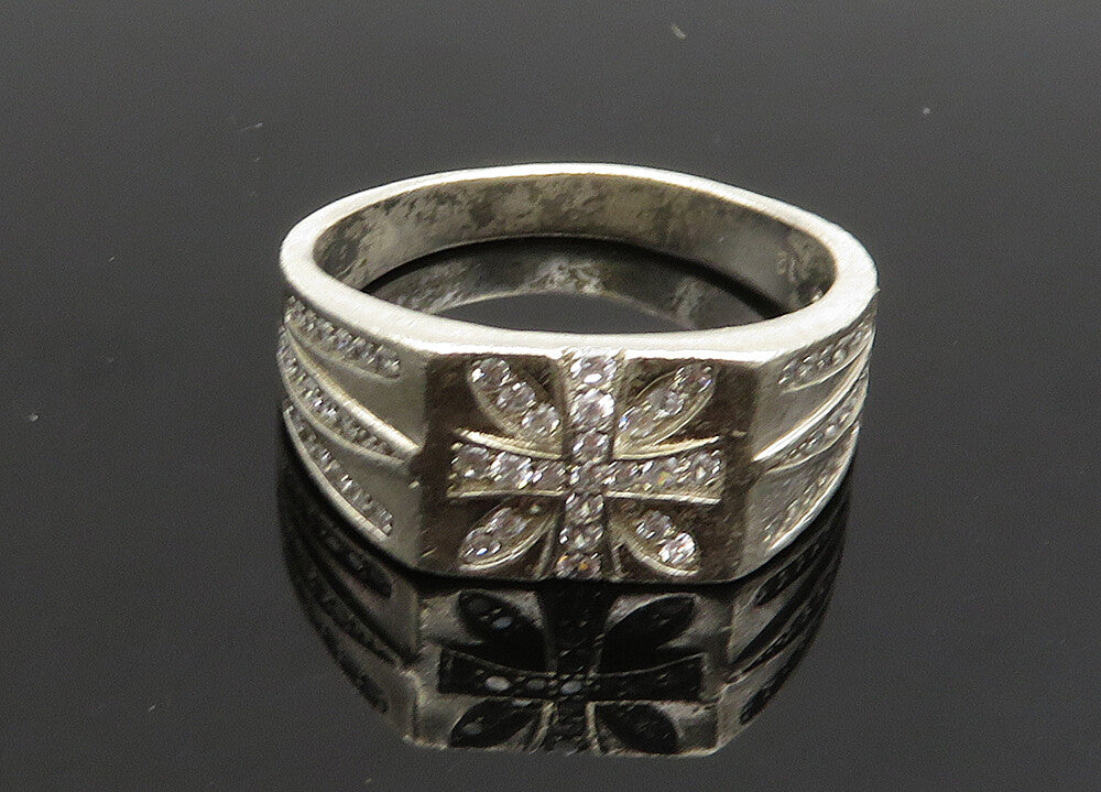 925 Sterling Silver  Vintage Cubic Zirconia Square Band Ring Sz 11.5  RG19975