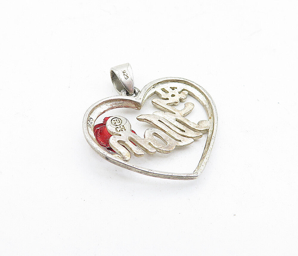 925 Sterling Silver  Vintage Rose Flower Mom Love Heart Drop Pendant  PT3406