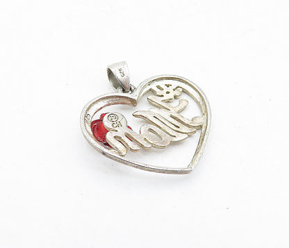 925 Sterling Silver  Vintage Rose Flower Mom Love Heart Drop Pendant  PT3406