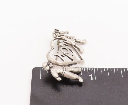925 Sterling Silver Vintage Brooch Pin Cutout Children Love Heart Mom  BP11092
