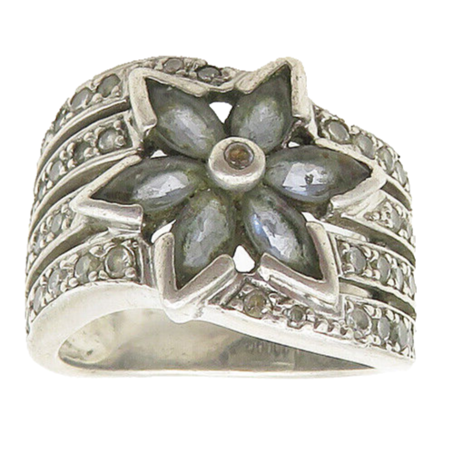 ROSS SIMON 925 Silver  Vintage Topaz Flower Motif Band Ring Sz 7  RG18576