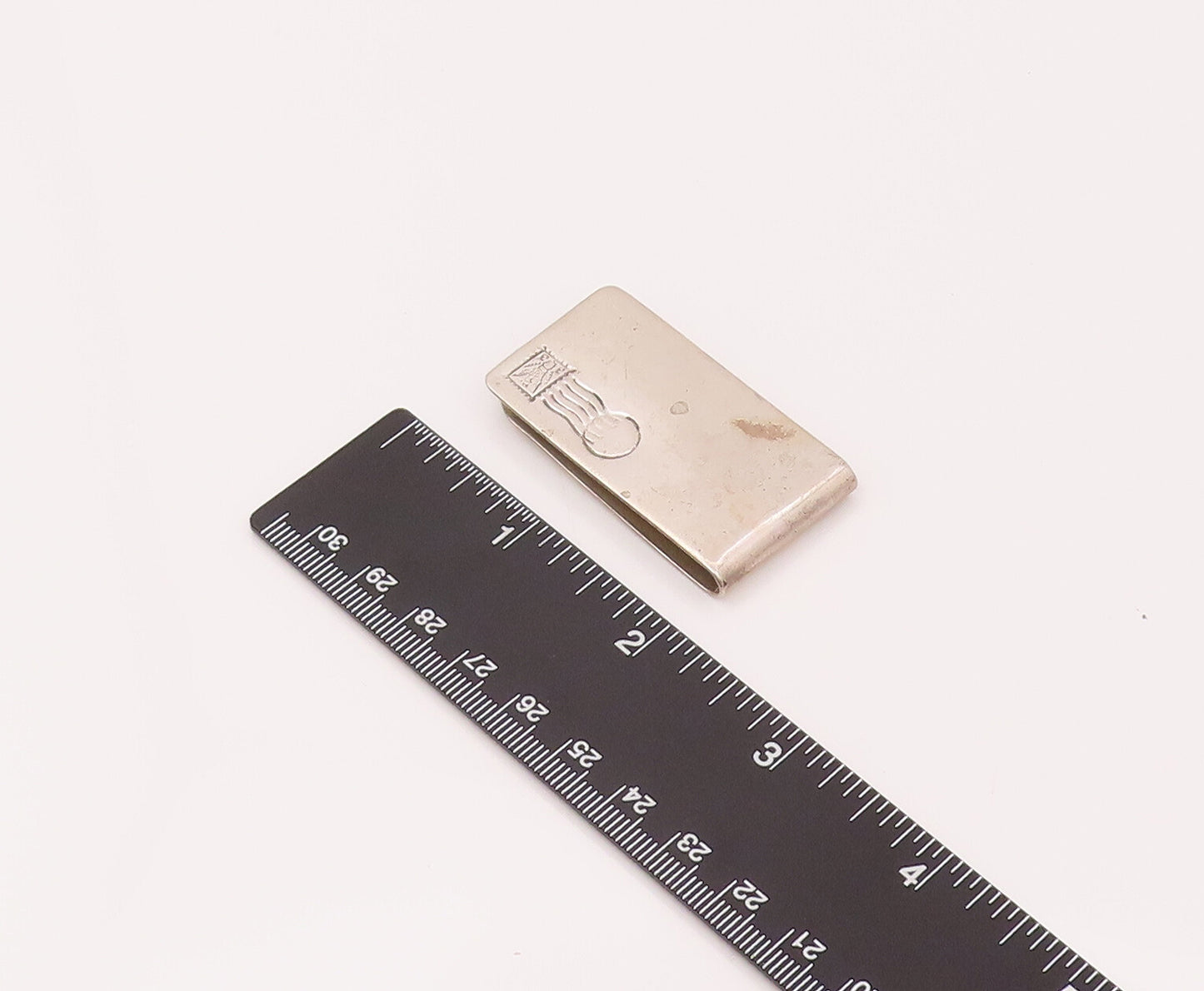 MEXICO 925 Sterling Silver  Vintage Rectangular Carved Ball & Bee Clip  TR3486