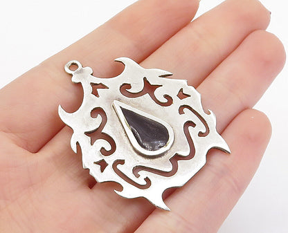 MEXICO 925 Sterling Silver  Vintage Black Onyx Swirl Cutout Pendant  PT5356