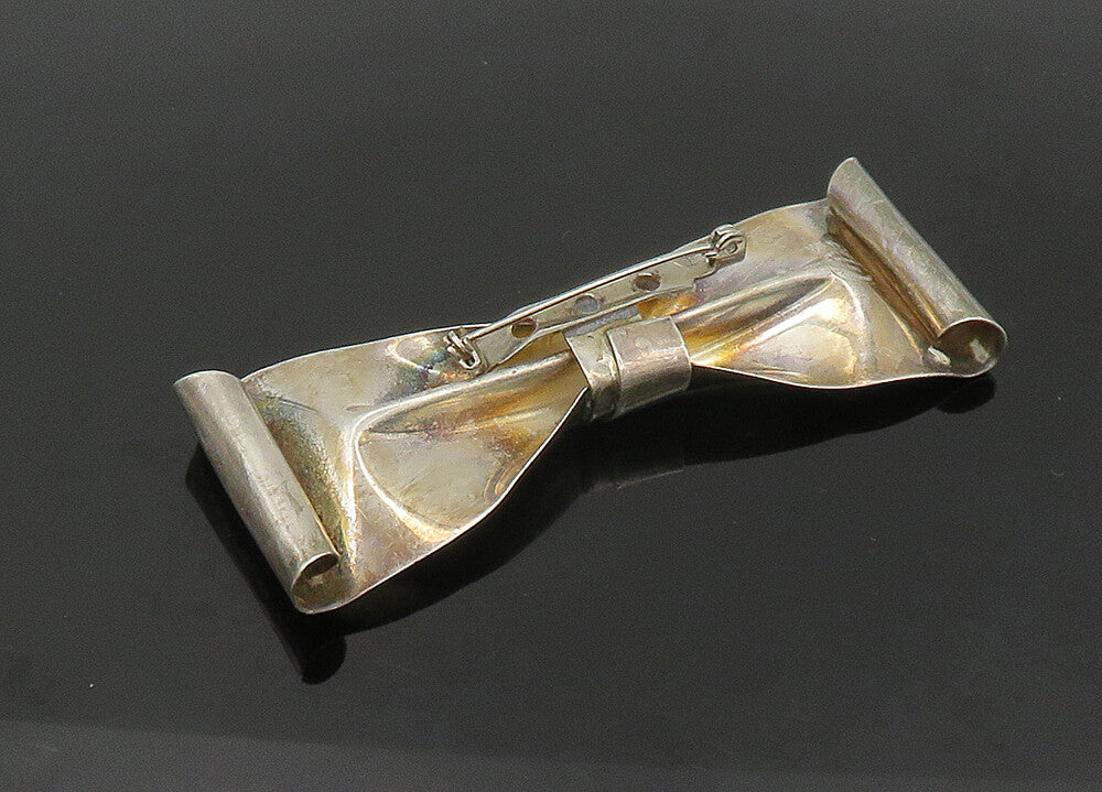 MEXICO 925 Sterling Silver  Vintage Shiny Bow Tied Ribbon Brooch Pin  BP8490