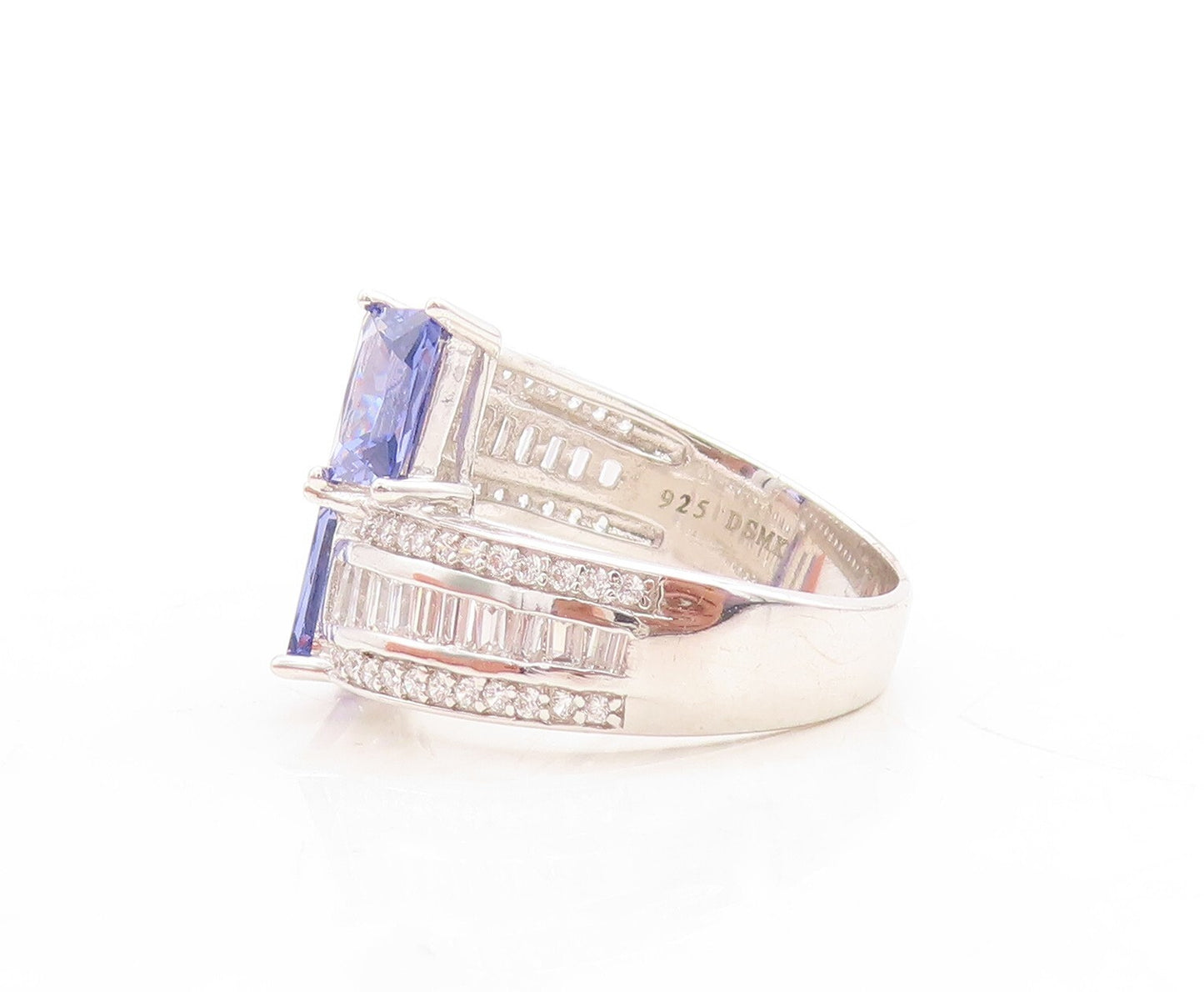 925 Sterling Silver Vintage Ring Blue & White CZ Bypass Inlay  Sz 7.5  RG30088
