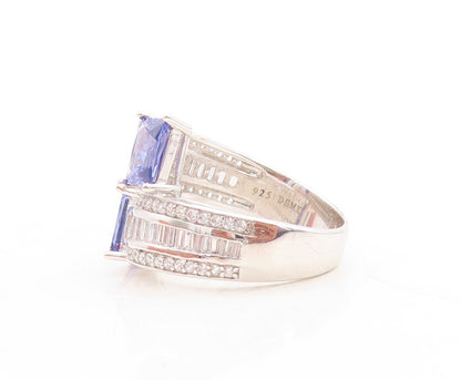 925 Sterling Silver Vintage Ring Blue & White CZ Bypass Inlay  Sz 7.5  RG30088