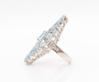 925 Sterling Silver Vintage Ring Designer Multi Cut Blue Topaz   Sz 6  RG33129