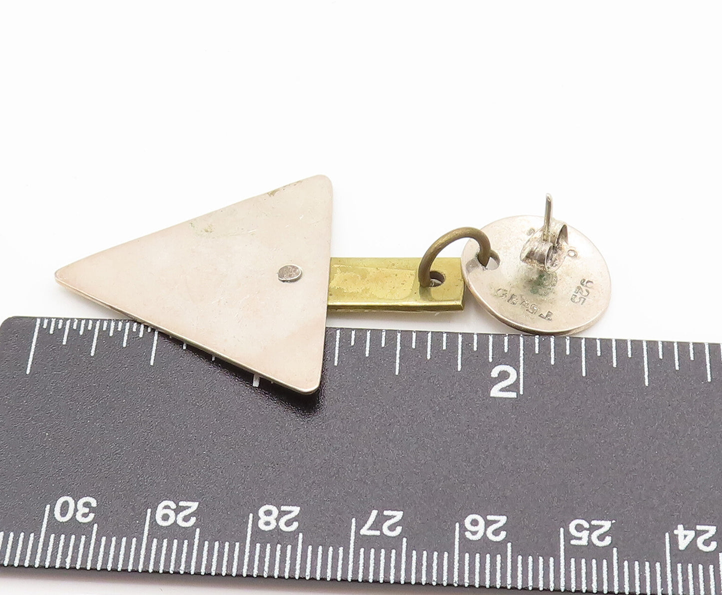 MEXICO 925 Silver  Vintage Two Tone Triangle Arrow Dangle Earrings  EG12397