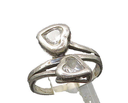 925 Sterling Silver  Vintage Topaz Love Hearts Bypass Band Ring Sz 6  RG22133