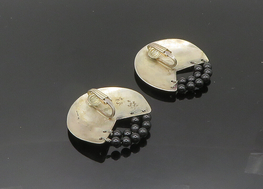 TULLA BOOTH 925 Silver  Vintage Black Onyx Beaded Non Pierce Earrings  EG10039