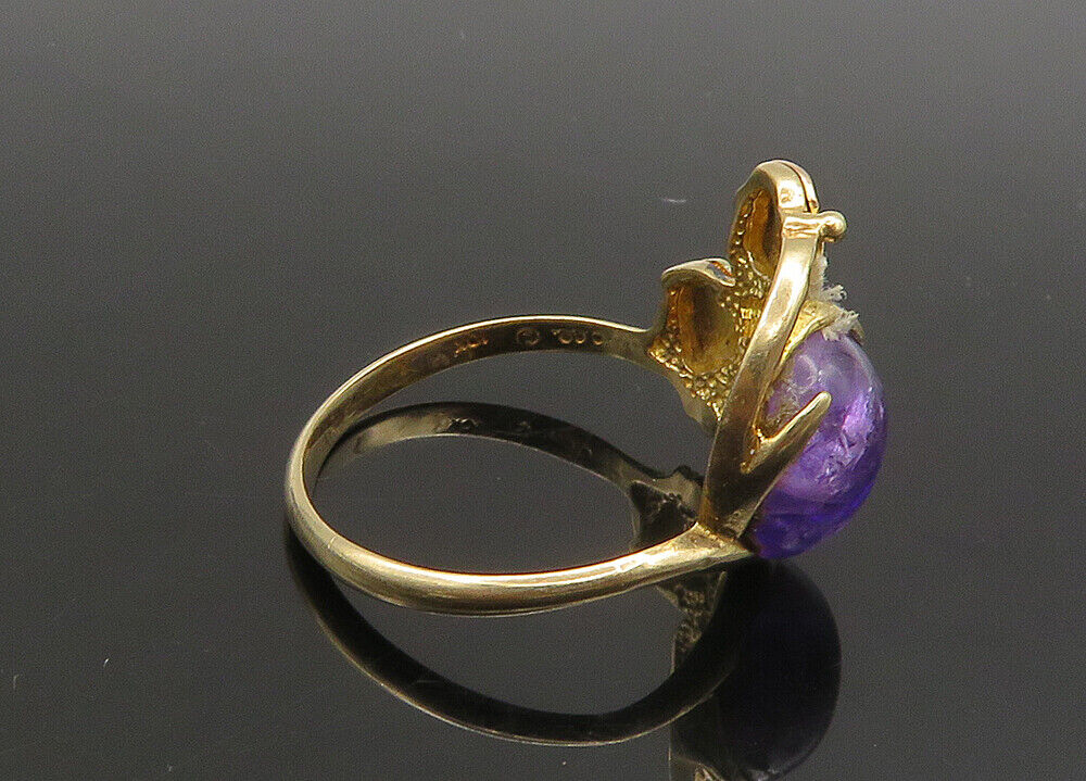 10K GOLD  Vintage Cabochon Cut Amethyst Floral Leaves Band Ring Sz 6.5  GR281