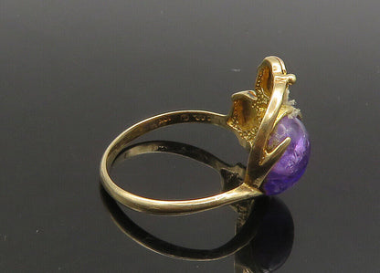 10K GOLD  Vintage Cabochon Cut Amethyst Floral Leaves Band Ring Sz 6.5  GR281