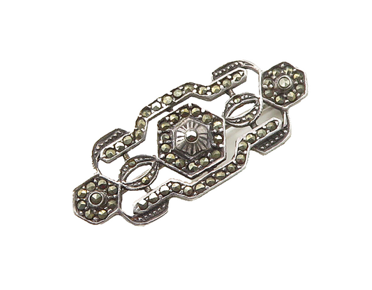 925 Sterling Silver  Vintage Sparkling Marcasite Open Design Brooch Pin BP6709