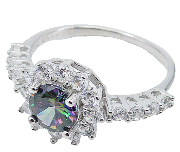 925 Sterling Silver Mystic Topaz Solitaire With Accents Ring Sz 7 RG8588