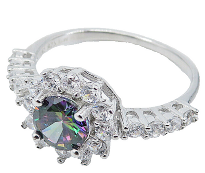 925 Sterling Silver Mystic Topaz Solitaire With Accents Ring Sz 7 RG8588