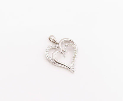 925 Sterling Silver Vintage Pendant Genuine Diamonds Double Love Heart  PT25975