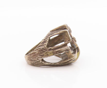 925 Sterling Silver Vintage Ring Dark Tone Brutalist Design Cutout  Sz 5 RG33347