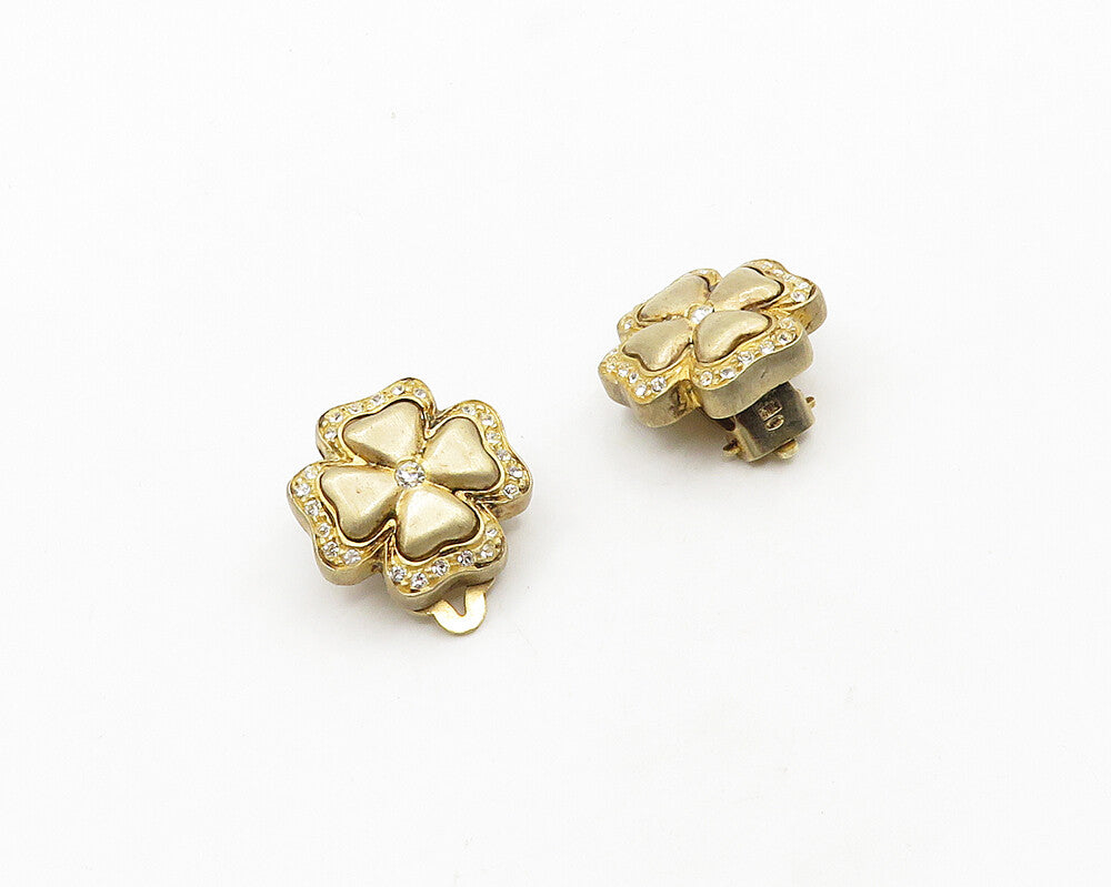 925 Silver Vintage Topaz Four Leaf Clover Matte Non Pierce Earrings EG9671